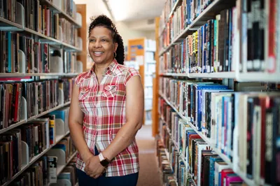 Librarian Theresa Tyree stands for a portrait in the Prescott/Nevada County Library in Prescott, Ark. on Sept. 6, 2023. Photo by Rory Doyle.
